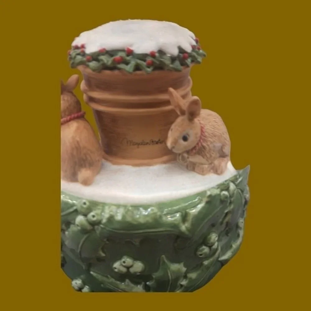 Natures winter rabbits christmas waterglobe tea light candle